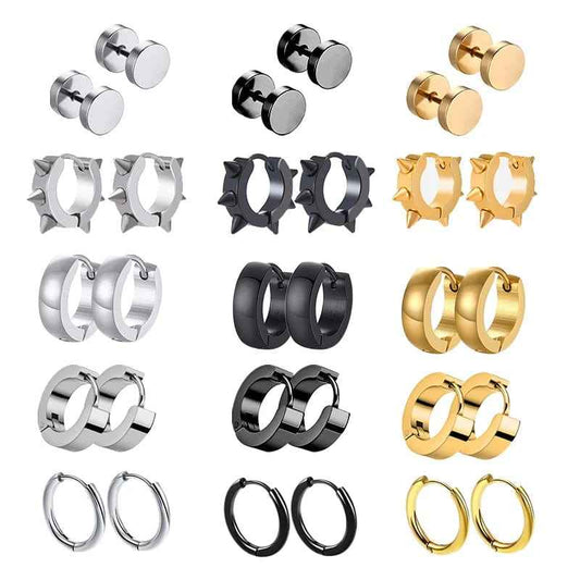 1 Pairs Multi Types Unisex Black Gold Color Stainless Steel Earring For Women Men Punk Gothic Piercing Fake Earrings Jewelry - HOMEBODY HOME GOODS & HARDWARE
